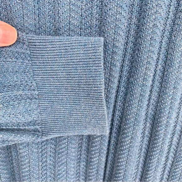 Lands’ End Men’s Sweater V-neck Supima Cotton Herringbone Knit Aqua Large - Picture 6 of 7